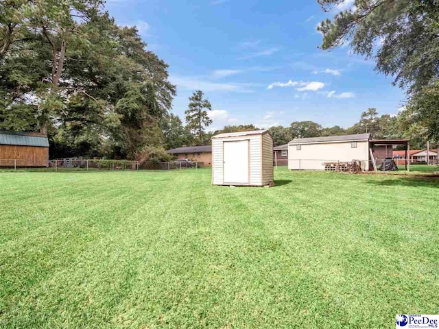 view of yard featuring a storage unit