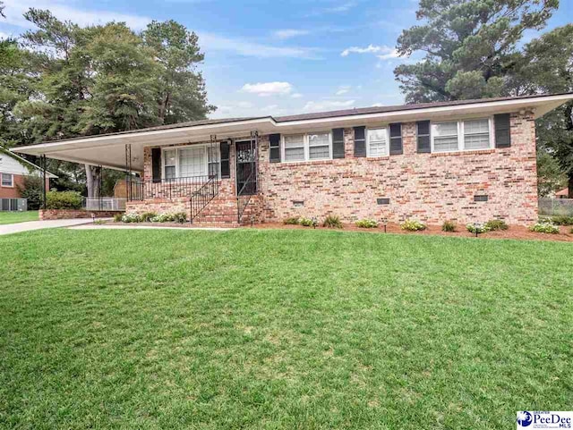 view of front of home with a porch and a front yard