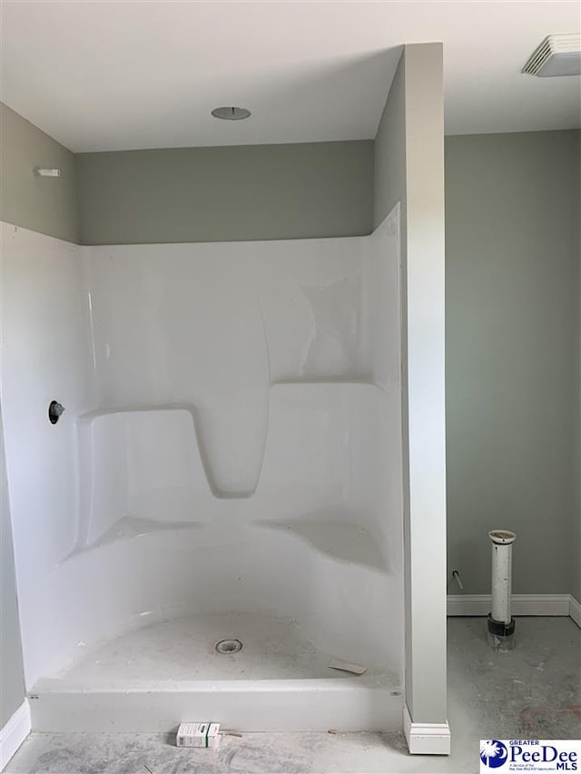 bathroom with a shower and visible vents