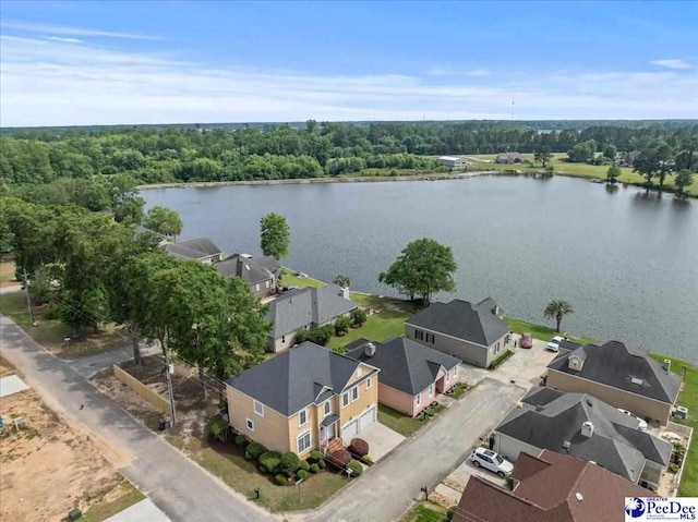 aerial view of residential area featuring a nearby body of water