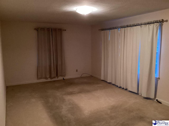 unfurnished room featuring light carpet and a textured ceiling