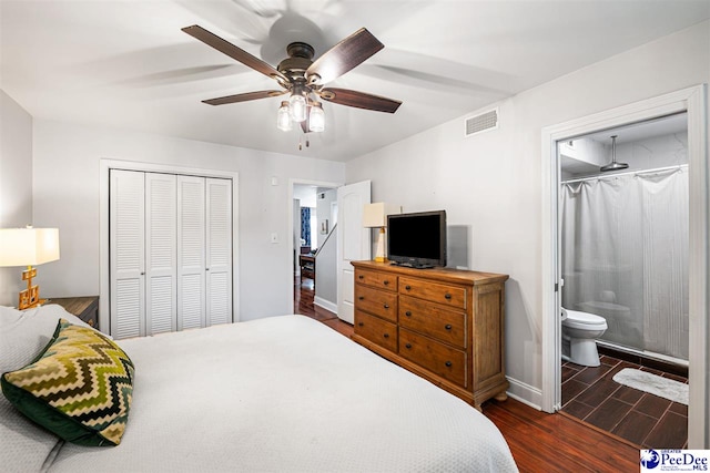 500UNIT31 Woodland, Florence, SC 29501 - bedroom with wood finished floors, a closet, a ceiling fan, and connected bathroom