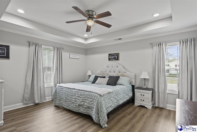 515 Young St, Darlington, SC 29532 - bedroom featuring a raised ceiling, multiple windows, wood finished floors, baseboards, and recessed lighting