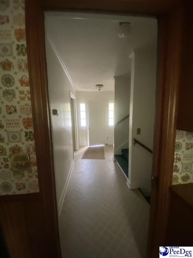 112 Williamson Pl, Darlington, SC 29532 - hallway with wallpapered walls and stairs