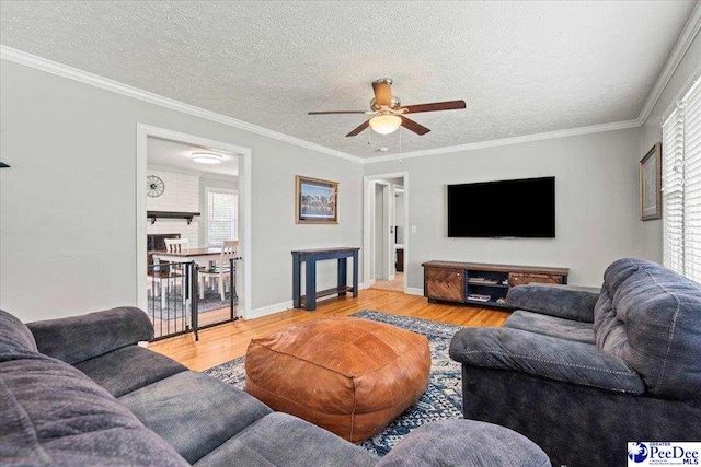3900 Claussen Rd, Florence, SC 29505 - living area with a ceiling fan, wood finished floors, ornamental molding, and a textured ceiling
