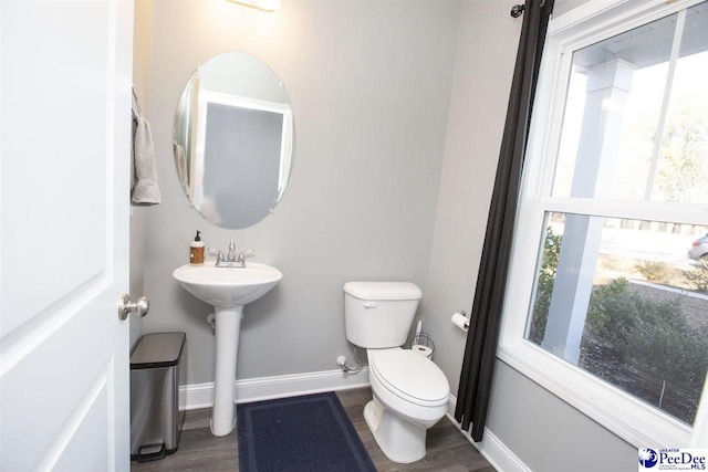 bathroom featuring hardwood / wood-style flooring, toilet, and sink