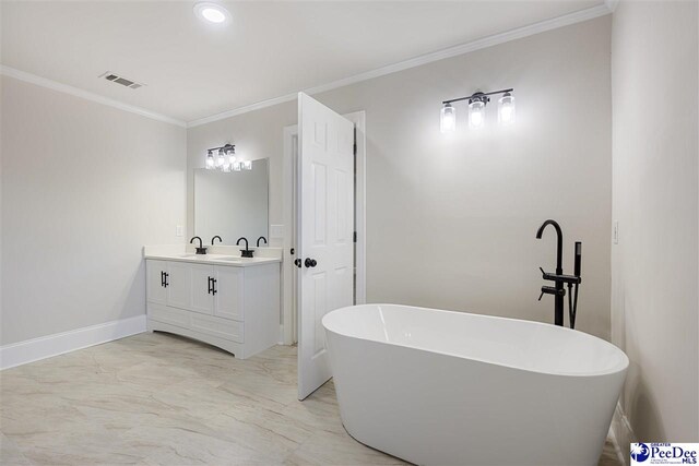 400 Millstone Rd, Florence, SC 29505 - full bath with vanity, a soaking tub, ornamental molding, baseboards, and marble finish floors