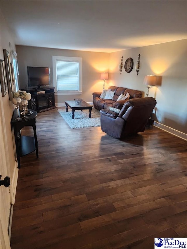 living room featuring dark hardwood / wood-style floors