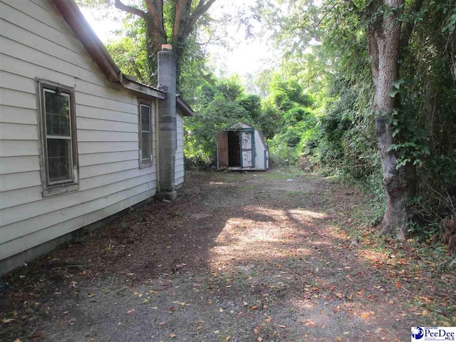 view of yard with a storage shed