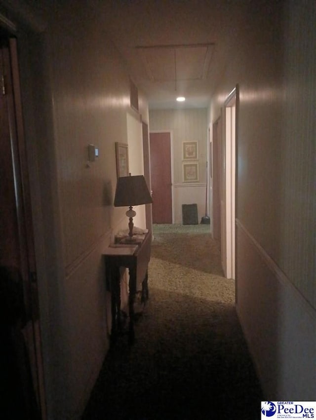 1815 Hampton Dr, Florence, SC 29505 - hall with attic access and carpet flooring
