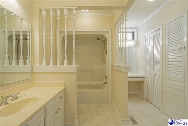 904 Madison Ave, Florence, SC 29501 - full bathroom featuring ornamental molding, vanity, shower / bathtub combination, a closet, and tile patterned floors