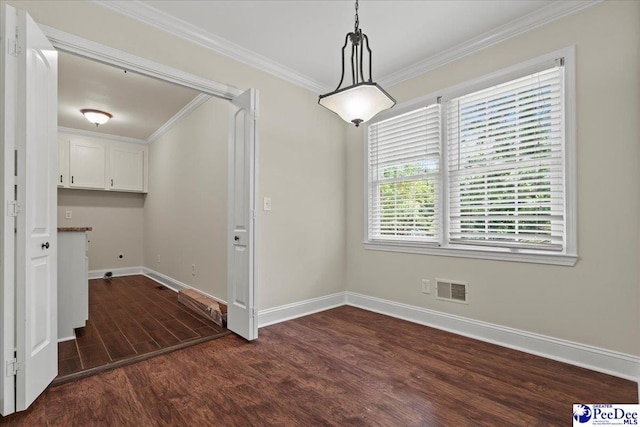 1526 Hunter St, Florence, SC 29505 - unfurnished dining area with ornamental molding and dark wood-style floors