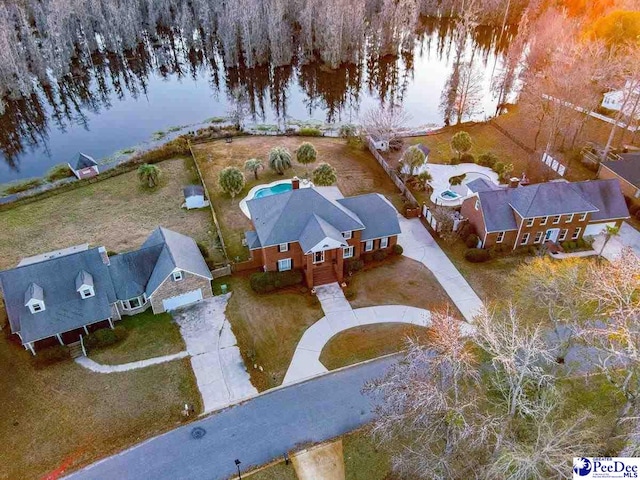 aerial view with a water view