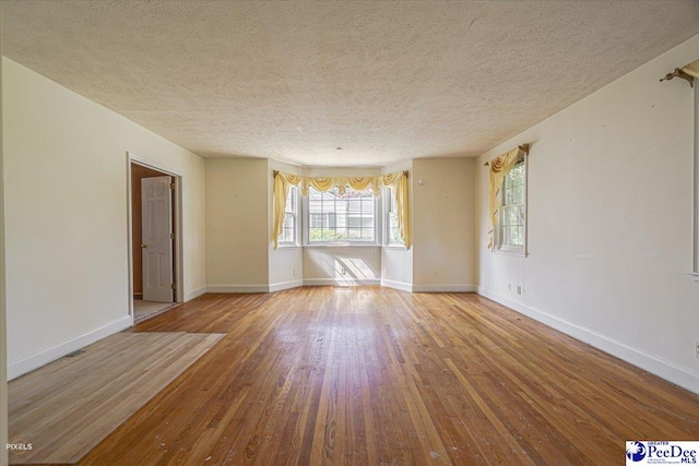 empty room with hardwood / wood-style flooring and a textured ceiling