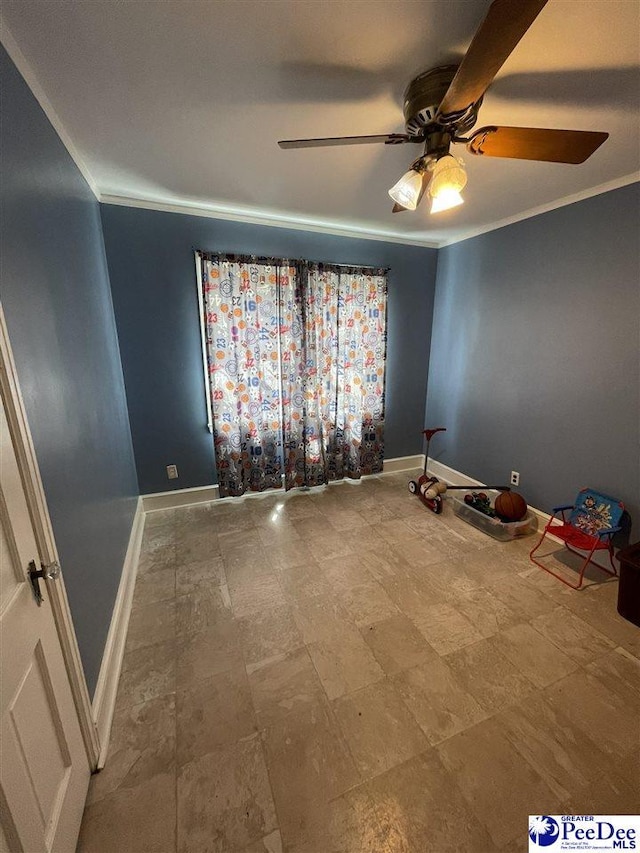 unfurnished room with crown molding and ceiling fan