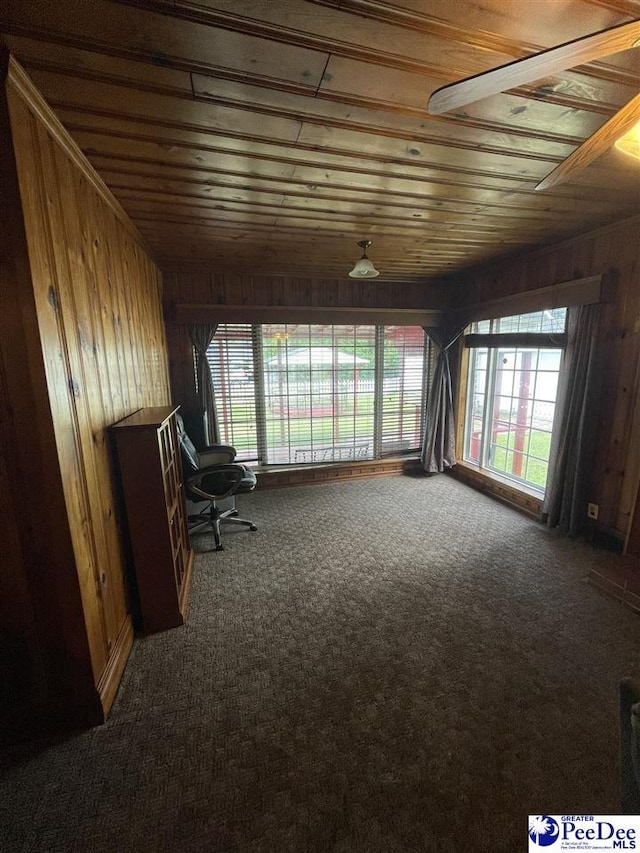 interior space featuring wood ceiling