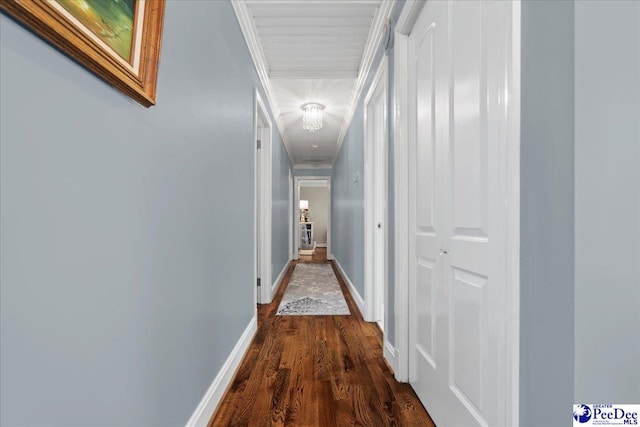 hallway featuring baseboards and dark wood-style flooring