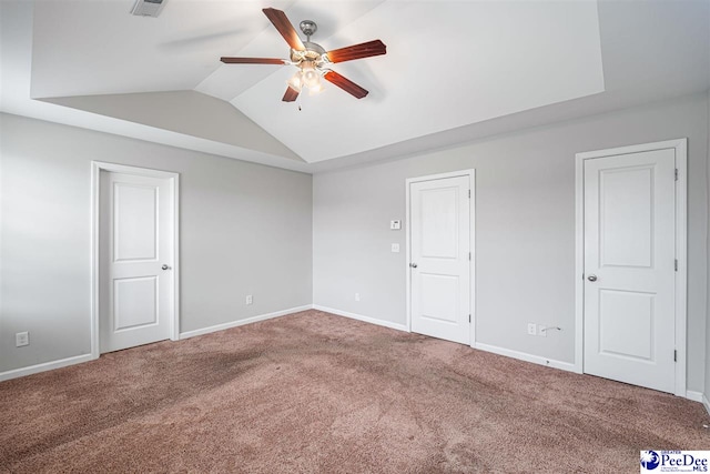 1224 Barn Owl Rd, Effingham, SC 29541 - unfurnished bedroom featuring carpet, vaulted ceiling, baseboards, and ceiling fan