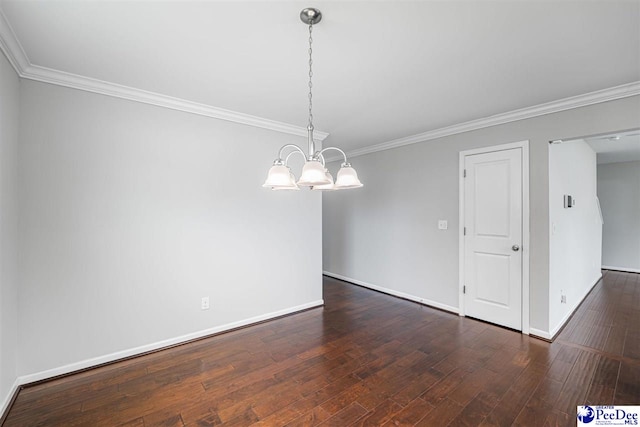 1224 Barn Owl Rd, Effingham, SC 29541 - spare room featuring a chandelier, baseboards, wood finished floors, and ornamental molding