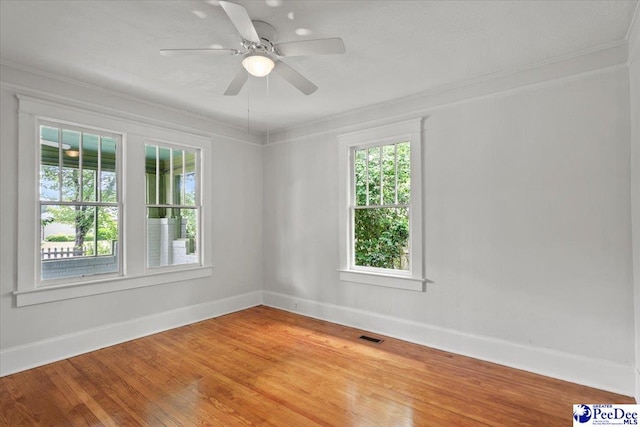 701 S Coit St, Florence, SC 29501 - empty room featuring ornamental molding, baseboards, light wood finished floors, and a ceiling fan