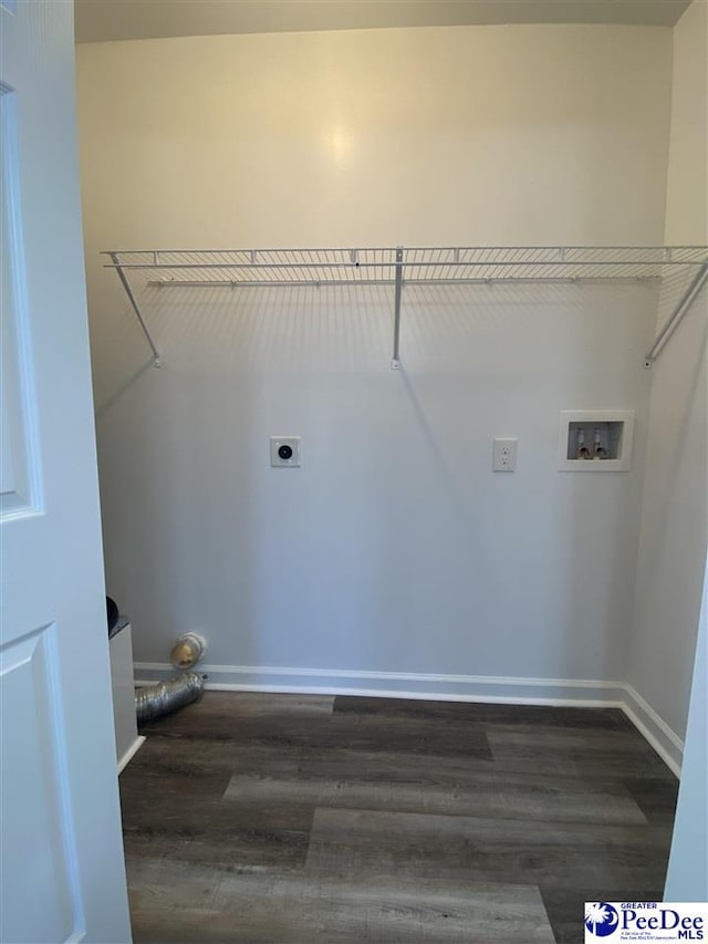 laundry room with dark hardwood / wood-style flooring, hookup for a washing machine, and electric dryer hookup