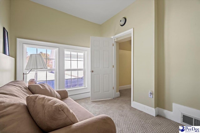 living area with light carpet