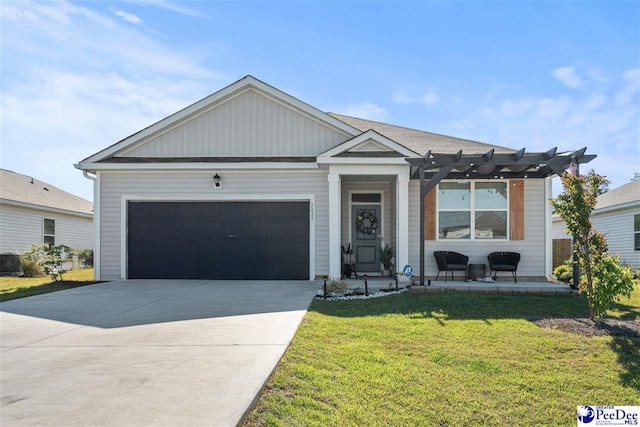 2025 Eastpark Dr, Darlington, SC 29532 - ranch-style house with a pergola, concrete driveway, a front lawn, and a garage