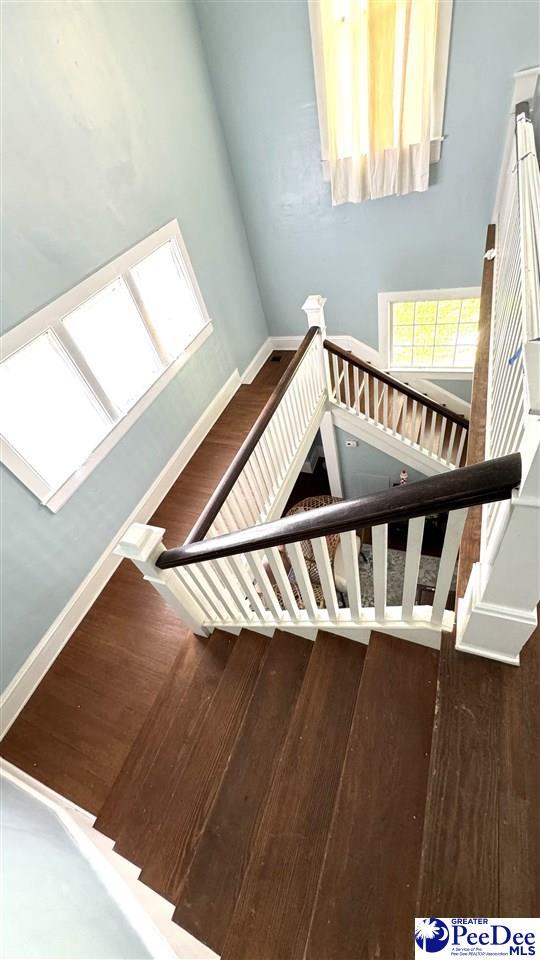 stairway featuring hardwood / wood-style floors