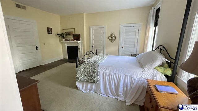 bedroom with two closets