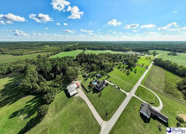 birds eye view of property featuring a rural view