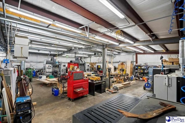 interior space featuring a workshop area