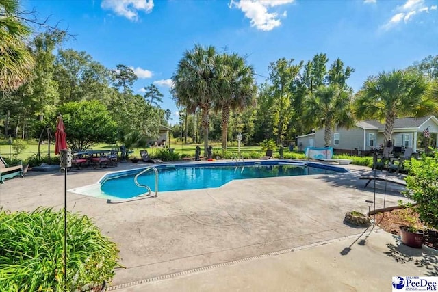 view of swimming pool with a patio area