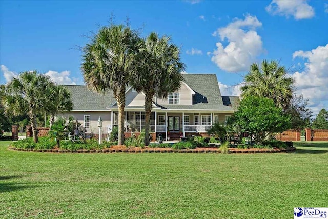 view of front of property featuring a porch and a front yard