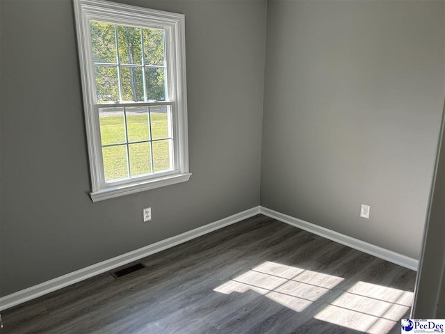 spare room featuring a healthy amount of sunlight and dark hardwood / wood-style floors