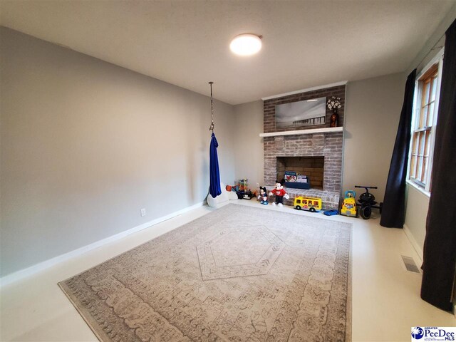 living room with a fireplace