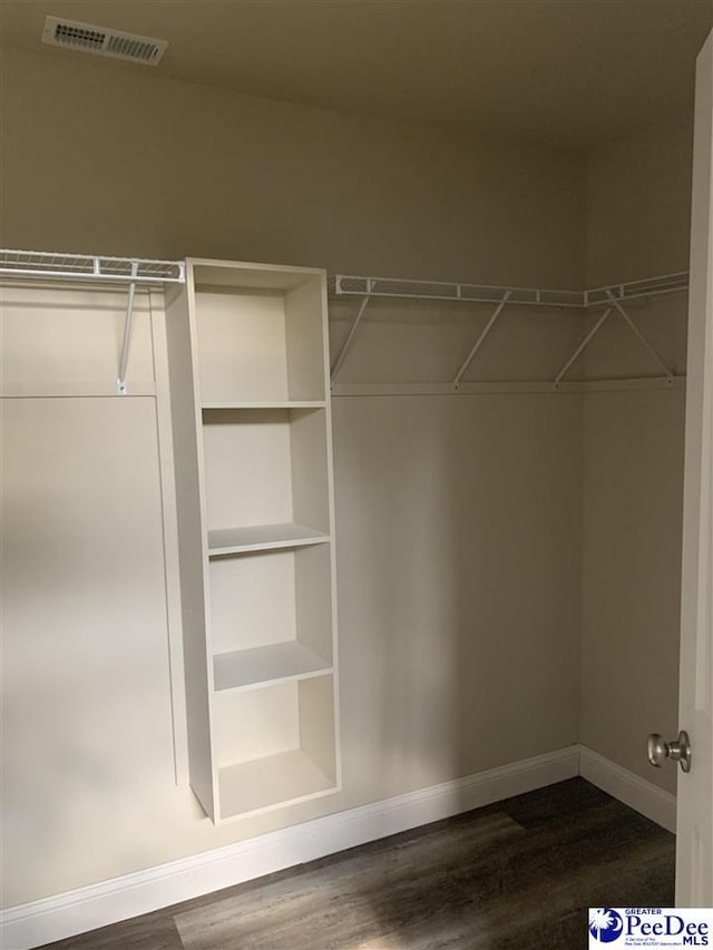 walk in closet featuring dark wood-type flooring