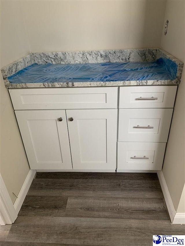 bathroom with hardwood / wood-style floors