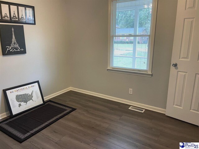 unfurnished room featuring dark wood-type flooring