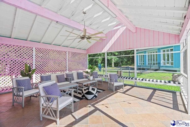 view of patio featuring ceiling fan