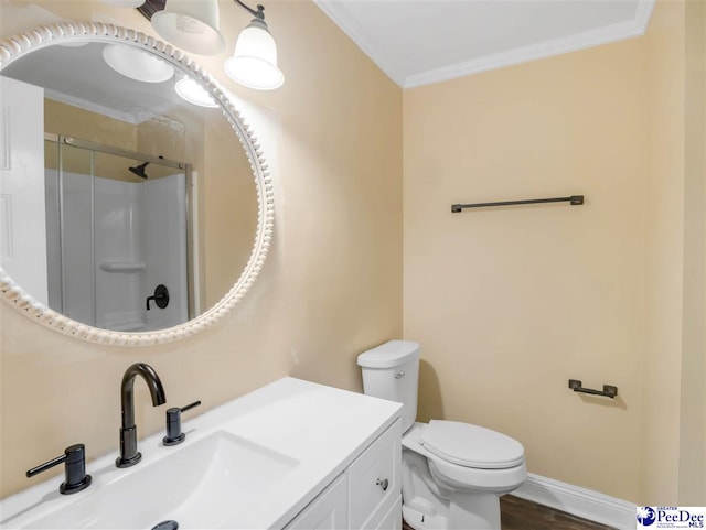1341 Marshall Ave, Florence, SC 29501 - full bathroom featuring toilet, a shower with shower door, vanity, ornamental molding, and baseboards