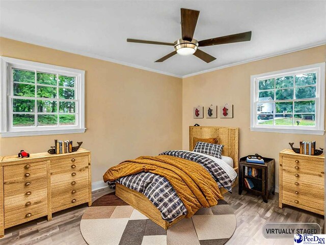 1341 Marshall Ave, Florence, SC 29501 - bedroom featuring light wood-type flooring, ornamental molding, and ceiling fan