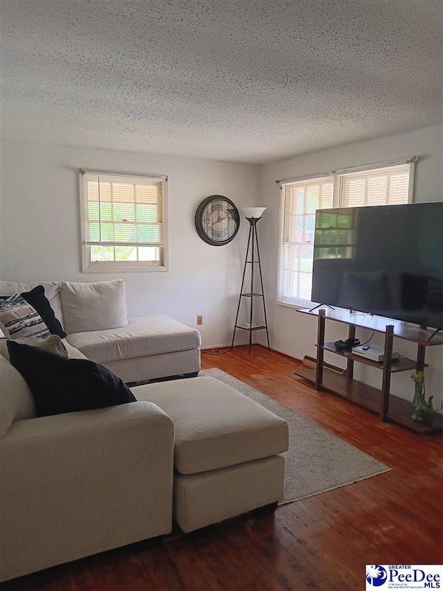 702 New Hampton Rd, Hartsville, SC 29550 - living room with healthy amount of natural light, wood finished floors, and a textured ceiling