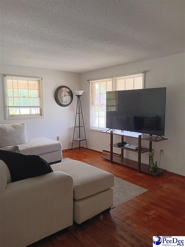 702 New Hampton Rd, Hartsville, SC 29550 - living room with healthy amount of natural light, wood finished floors, and a textured ceiling