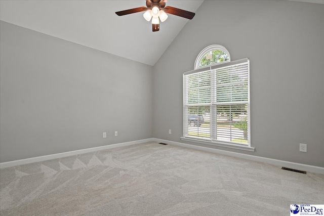 841 W Mallard Hen, Florence, SC 29505 - spare room with a ceiling fan, carpet floors, baseboards, and high vaulted ceiling