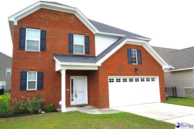 view of front facade with a garage and a front yard