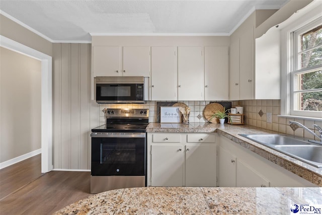 kitchen featuring white cabinetry, appliances with stainless steel finishes, sink, and decorative backsplash