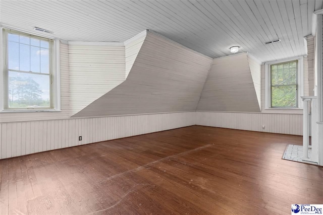 118 Ford Ave, Mullins, SC 29574 - additional living space with wood-type flooring, wood walls, wood ceiling, and lofted ceiling