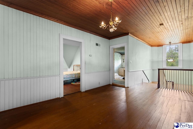 118 Ford Ave, Mullins, SC 29574 - additional living space featuring a chandelier, wood-type flooring, wood ceiling, and wood walls