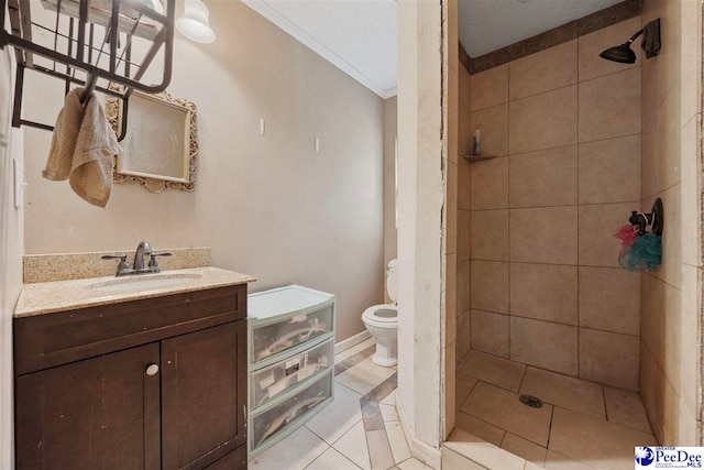 903 N Park St, Mullins, SC 29574 - full bathroom with tiled shower, vanity, ornamental molding, and tile patterned floors