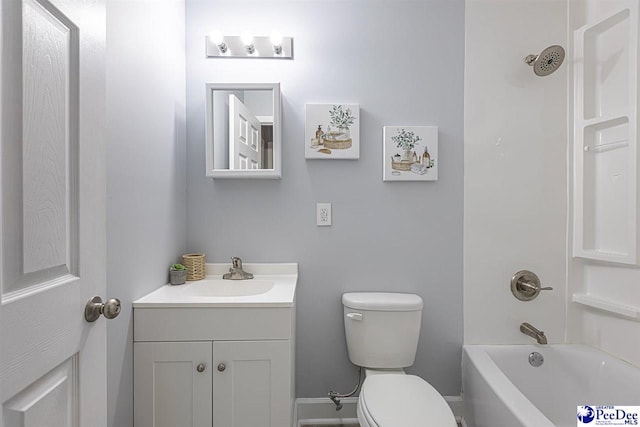 full bathroom with shower / bath combination, vanity, and toilet